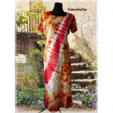 šaty-červeno-žluto-bílá batika s pruhem do vel. 7XL