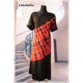 batikováné šaty - černočervená batika s tulipány