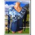 tričko dámské květy, batika modrá, airbrush